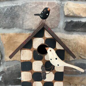 SALE!  Charming Vintage Artisan Crafted Checked Wooden Birdhouse